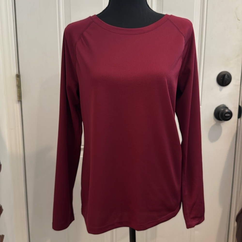 Ideology Womens Burgundy Red 100% Poly Long Sleeve Athletic Running Top Medium